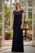 XSCAPE Embellished Illusion Cape Sleeve Evening Gown SZ 12