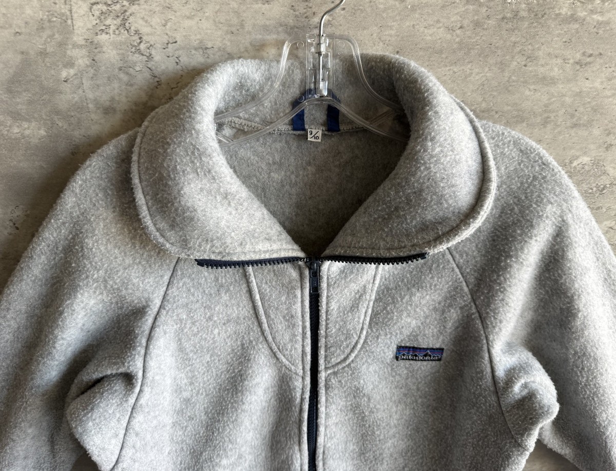 Vintage 1970s Patagonia Full Zip Big Label Logo Gray Fleece Jacket