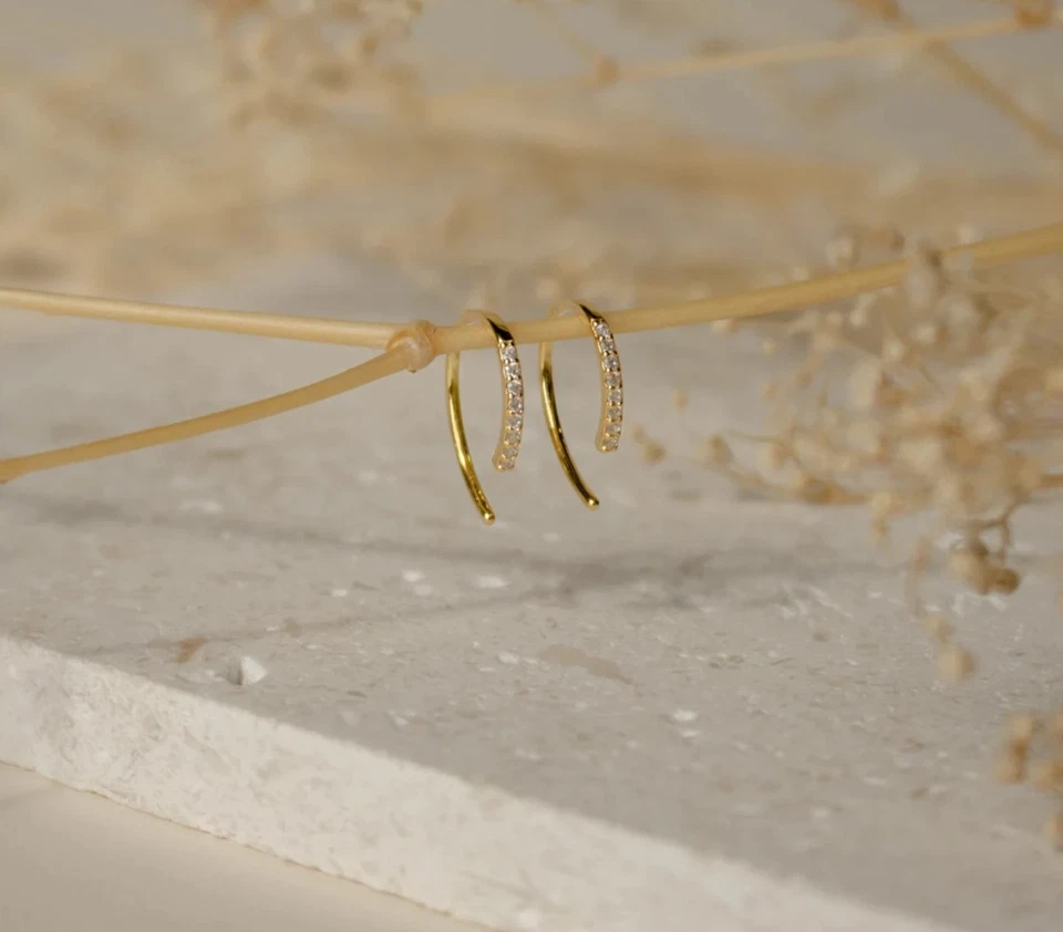 Pave Moissanite Threader Earrings Minimalist Earrings Gold Plated 925 silver - Image 2 of 4