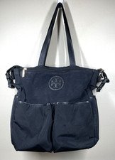 TORY BURCH Marion Black Nylon Baby Diaper Tote Bag Leather Double Handles
