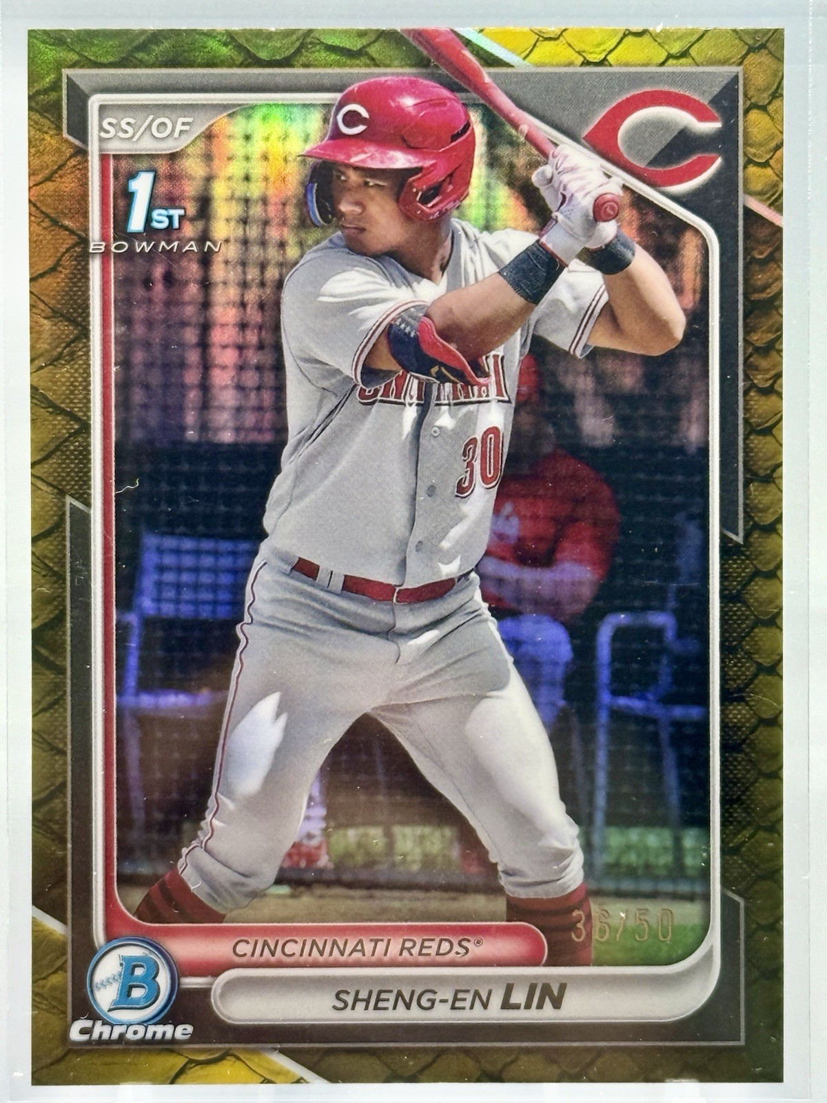 Sheng-En Lin - 2024 Bowman Chrome Prospects - #BCP-155 Gold Reptilian 36/50 Reds
