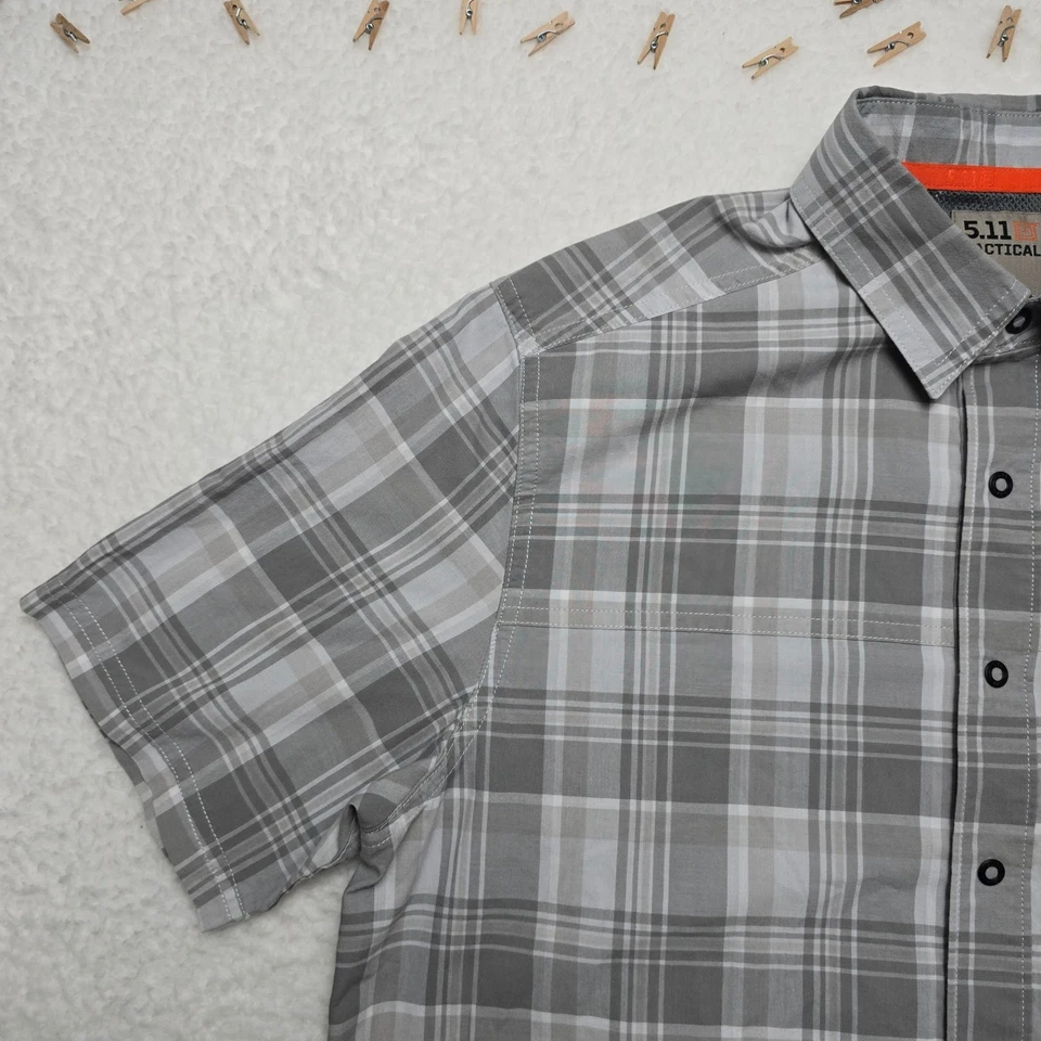 5.11 Tactical Mens Button Up Short Sleeve Plaid Shirt Gray Small Outdoor - Image 3 of 4