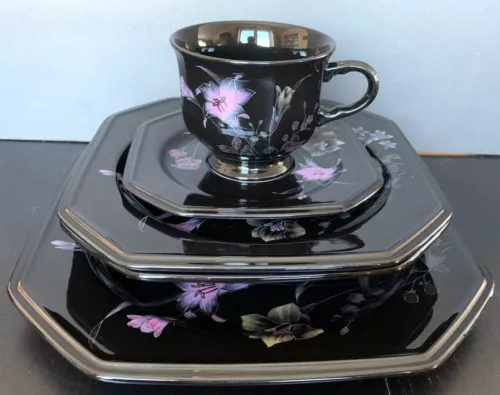 Vintage 80's Noritake Color Trend Ebony Meadow 5 Piece Place Setting 7 Available
