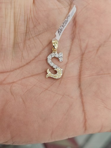 Real Natural Diamond 10kt Yellow Gold Two-tone fanuc style initial Pendant A-Z - Picture 62 of 70