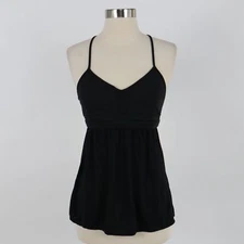Alo Yoga Tank Top Womens 2/4 Black Bra Top Mesh Inserts Drawstring