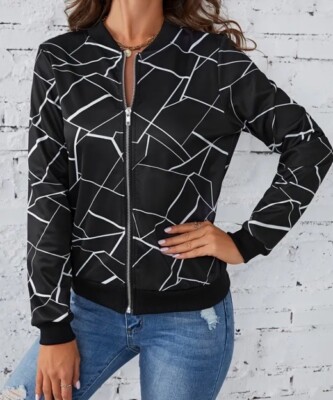 Damen schwarze Bomberjacke Damen leichte Jacke mit Reißverschluss Größe L 14