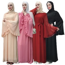 Dubai Women Abaya Robe Kaftan Muslim Puff Sleeve Long Maxi Dress Prayer Caftan