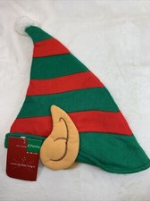 NWT Christmas Elf Hat Pixie Ears Green and Red Santa Claus Adult One Size NEW