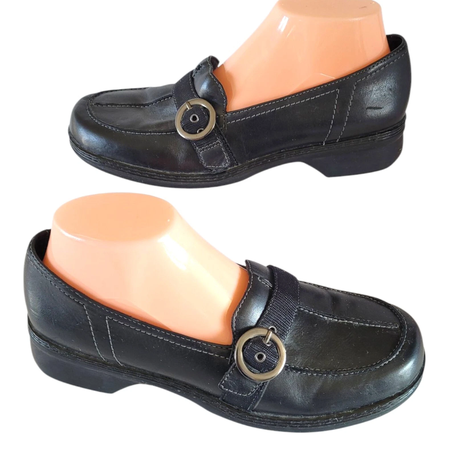 Scarpe Clarks donna taglia 8M nere 74325 mocassini slip on in pelle fibbia comode