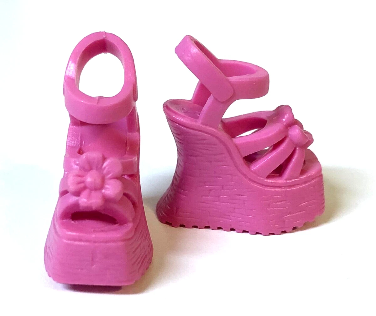 Barbie Pink Wedge Platform Shoes Heels Flower Ankle Strap Clothes Accessory 638