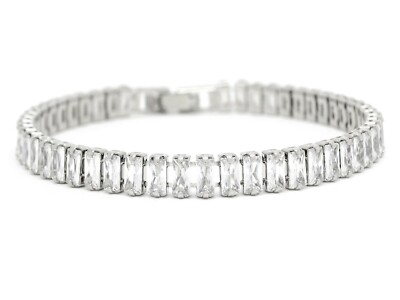 Sparkly flawless white baguette gemstones tennis bracelet smooth comfort fit