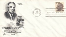 USPS 1968 VERTICAL COIL 6 CENT FRANKLIN D ROOSEVELT ART CRAFT CACHET FDC
