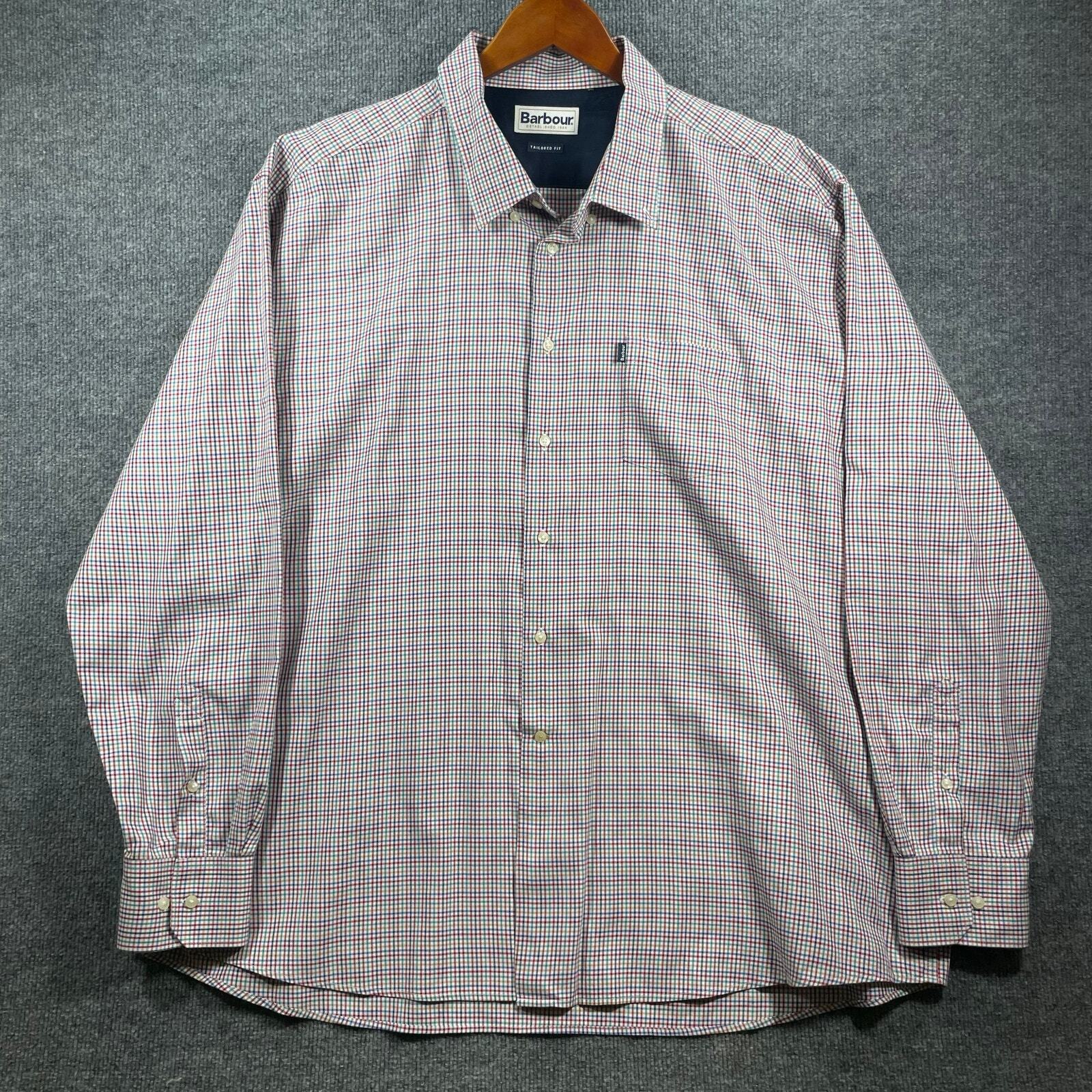 Barbour Button Down Shirt Men's XXL Multicolor Gingham Plaid Tailored Fit-image