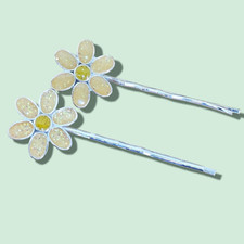 Vintage 1980's Yellow Sparkle Flower Bobby Pins - Made in UK