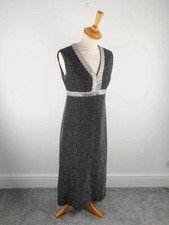 Womens Vintage retro 1960s 60s handmade black silver long Maxi Dress S