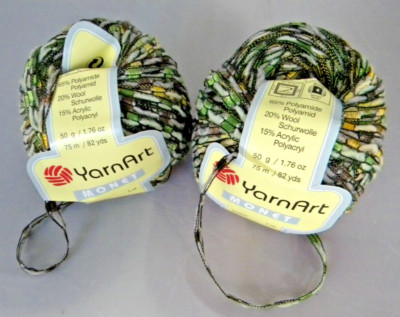 2 Skeins YarnArt Monet Ribbon Ladder Trellis Green Gold Purple  Yarn Shimmer