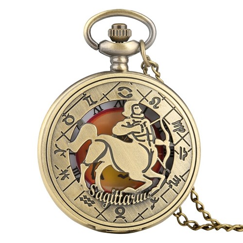 Vintage Twelve Constellations Zodiac Pocket Watch Bronze Birthday Gifts Unisex - Picture 22 of 25