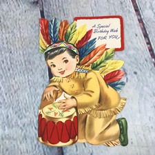 Vintage Birthday Greeting Card Indian on Drum USA Made Sunshine Paper Ephemera