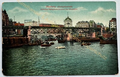 Postcard Hamburg elevated railway line around 1910 train S-Bahn railway 
