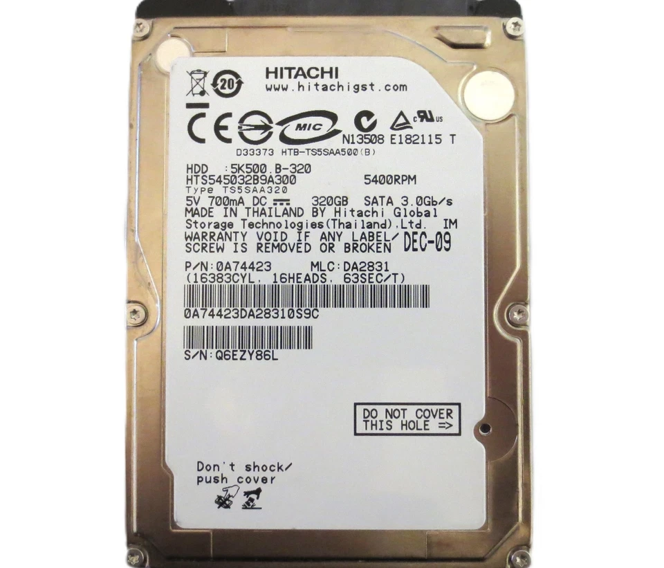 Hitachi HTS545032B9A300 0A74423 DA2831 Thailand 320gb 2.5" Sata HDD 2009 - Image 2 of 4