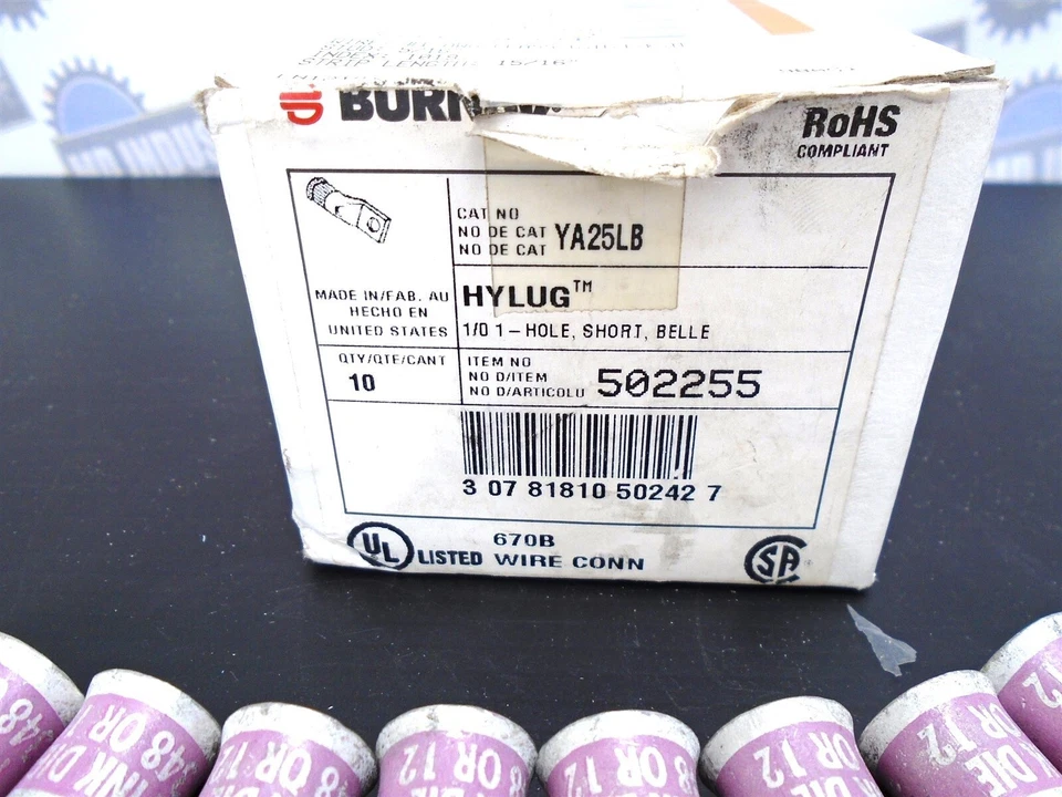 (10 Pcs) HUBBELL BURNDY - 502255 - YA25LB - 1/0, 1-Hole, Short 600V - 5/16" -NEW - Image 3 of 4