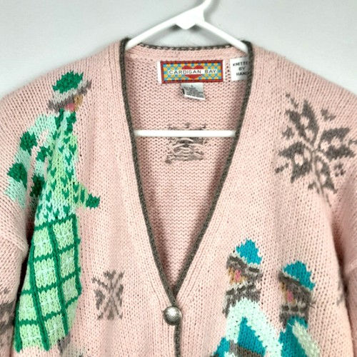 CARDIGAN BAY Sweater Cardigan Sz L Hand Knit Cotton Holiday Wearable Art - Picture 2 of 24