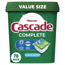 Cascade Complete Dishwasher-Pods ActionPacs Detergent Tabs Fresh Scent 78 Count