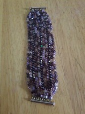 Vtg Amethyst multi beads Sterling Silver closure 6,5 " Seed  Bracelet purple