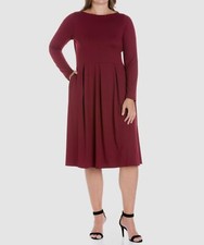 24seven Comfort Apparel Women's Red Boatneck Long Sleeve Dress Plus Size 2X
