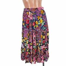 Vintage 80s Bonjour Gothic Peasant Whimsigoth Paisley Floral Tiered Boho Skirt S