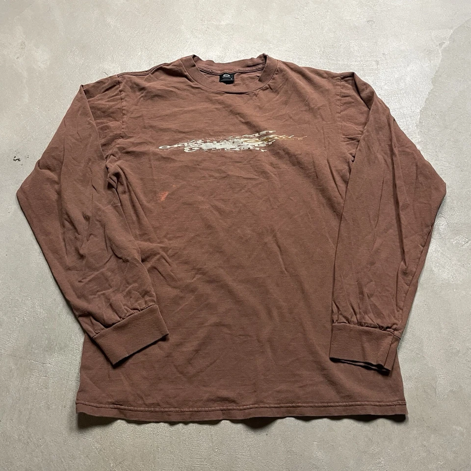 Vintage Oakley Software T Shirt S 90s Y2K Long Sleeved Faded Brown Center Logo - Image 2 of 4