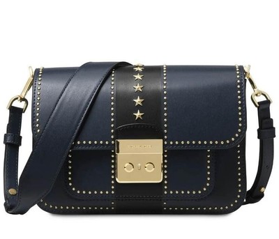 New Michael Kors Admiral Black Sloan Editor Colorblock Stud Shoulder Bag-30F8GS9
