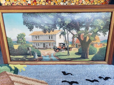 Vintage Americana Folk Art Farmhouse Scene Framed Print by Milburn