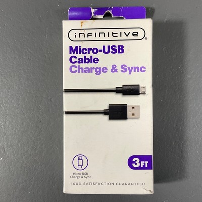 Infinitive Durable 3 Ft. Micro USB Cable Charge & Sync for Android Devices Black