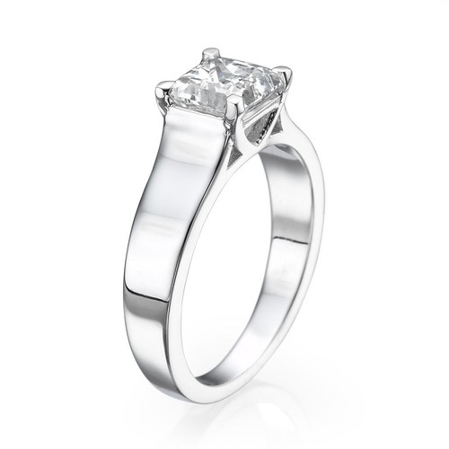 Solitario 950 Platino Diamante Taglio Princess Fidanzamento Ring 0.65 KT H / SI2 - Foto 2 di 4