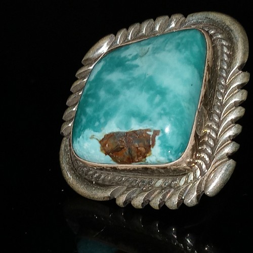 Native American Navajo Turquoise & Sterling Silver Size 9 Handmade Signed Ring - Picture 6 of 12