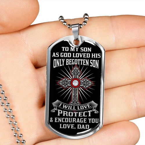 To My Son Gift From Dad Military Dog Tag Necklace, As God Loved His Begotten Son - Picture 2 of 8