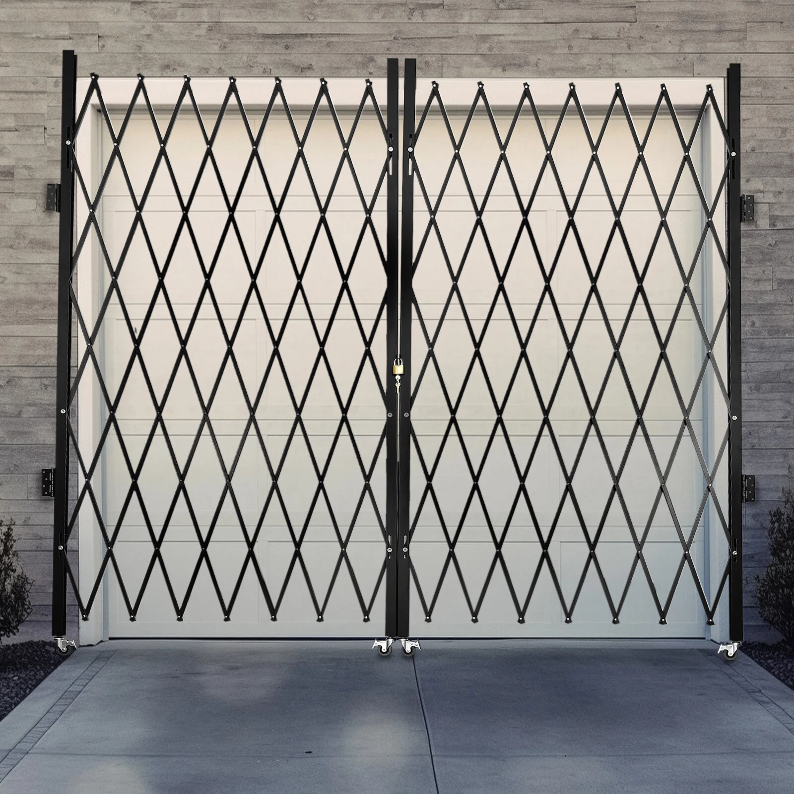 Double Folding Security Gate, 360° Rolling Door Gate 6-1/2'H x 12'W Scissor Gate