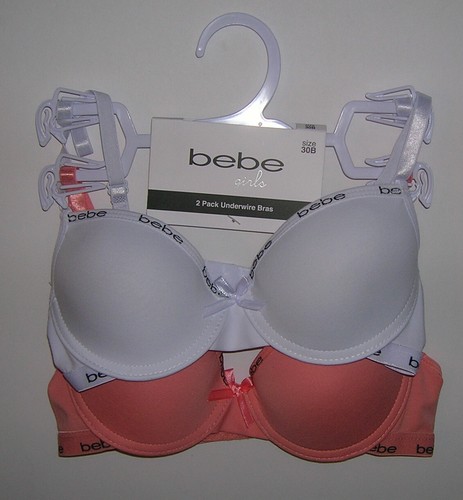 bebe Girls 2 Pack Underwire Bras Size 30B Wear Straps 2 Ways bebe Logo - Picture 6 of 7