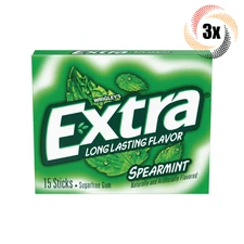 3x Packs Wrigley's Extra Spearmint Flavor Gum | 15 Sticks Per Pack | Sugar Free!