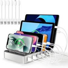 Charging Station for Multiple Devices, 6-Port USB Fast Charger with 6 Mixed C...