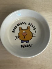 Cat 5"R x 1.5"D White wrap around Hearts Here Kitty Kitty Kitty Food Water Bowl