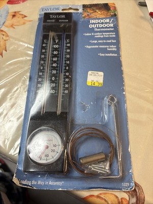 Vintage TAYLOR Indoor-Outdoor Thermometer 5329- Black - NOS - Sealed