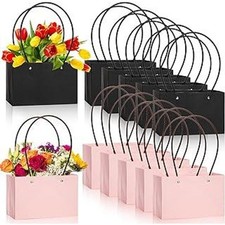 24 Pcs Flower Gift Bags Set Black and Pink Matte Paper Bouquet Totes w/ Handles