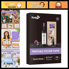 Printable Semi-Gloss Sticker Paper - 100 Sheets 8.5"x11" for Inkjet & Laser Prin