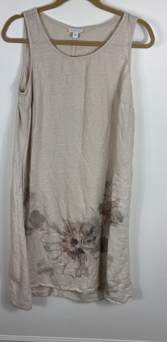 J Jill Linen Dress Beige Pure A-Line Shift Pullover Floral Cottage Size Medium M - Picture 1 of 7