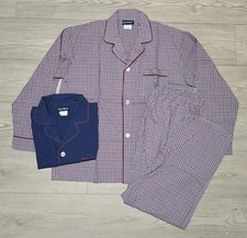 Vtg Puritan Mens L Pajama Set Shirt Pants Waist Snap Blue Check Extra Shirt