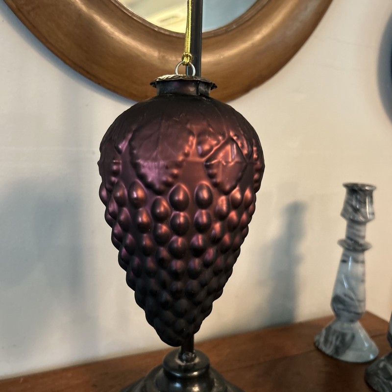 Vintage Midwest Kugel Glass Purple Grape Cluster Ornament 7 Inches