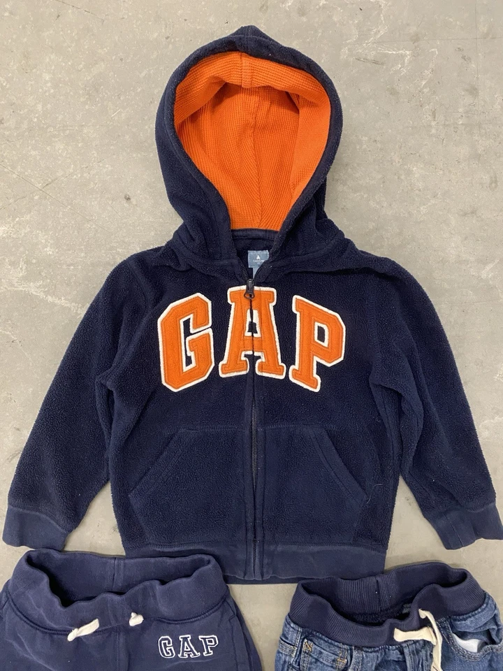 LOTE Pantalones de mezclilla con capucha 3-4T Baby Gap para niños pequeños azul marino naranja acogedor otoño Foto 3 de 4