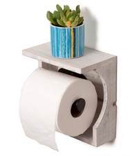 Farmhouse Toilet Paper Holder with Shelve - Wall Mounted - Washed White